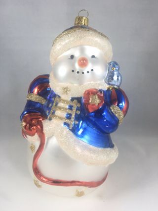 Blown Glass 6 " Snowman Christmas Ornament Parrot Bk Brass Key Collectibles