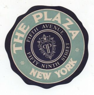 1930s Luggage Label From The Plaza Hotel York