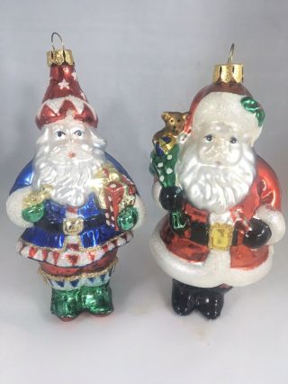 Blown Glass 5” Christmas Tree Ornament Bk Brass Key Collectibles Santa Claus X2