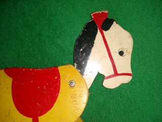 Antique hand painted wooden horse pull toy w/ bobbing head and tail great colors 3