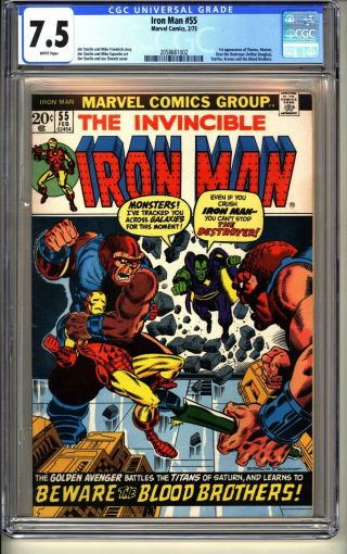 Iron Man 55 Cgc 7.  5 Wp Vf - Marvel Comics Starlin Avengers Drax 1st App Thanos