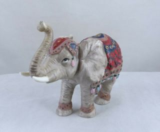 Porcelain Trunk Up Elephant w/ Colorful Blanket & Headdress 2