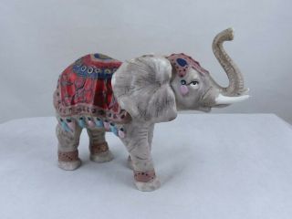 Porcelain Trunk Up Elephant w/ Colorful Blanket & Headdress 3