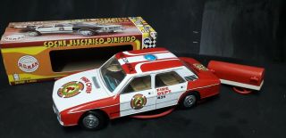 1980s Tin Toy F.  D.  Fire Chief Radio Controlled Seat 132 Car