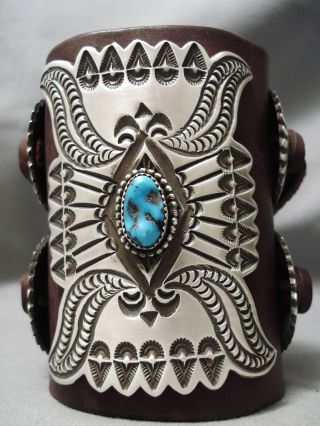 Huge Detailed Vintage Navajo Deep Blue Turquoise Sterling Silver Ketoh Bracelet