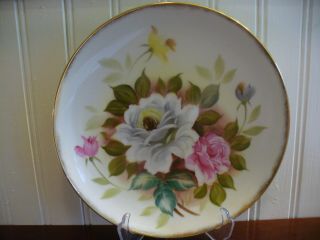 Vintage Hand Painted Porcelain White & Pink Rose Floral Motif Plate
