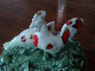 Retro Vintage Ceramic Chicken Hen & Rooster Covered Casserole Serving Dish Oval 2