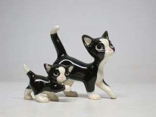 2 Vtg Hagen Renaker Black White Papa Cat Playful Kitten Miniature Mini Figurine