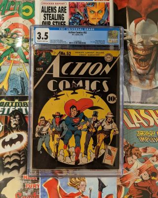 Action Comics 52 Cgc 3.  5 (dc 1942) Origin Of Vigilante Retold