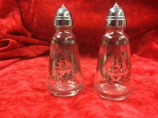 Vintage Silver 25th Anniversary Clear Salt Pepper Shakers Glass Vintage Retro
