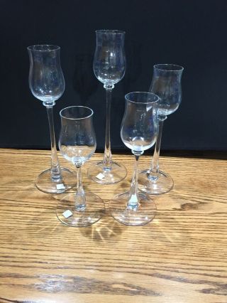 Set Of 5 Partylite Talk Glass Stem Votive Candle Holders Height From 8 - 12 Inches