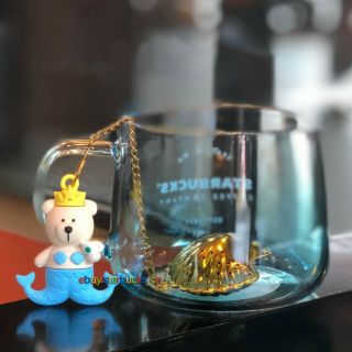 Starbucks Glass Cup 2019 China 430ml Anniversary Mermaid Bear Tea Hold Set