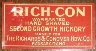 1903 Sample Label Kansas City Missouri Richards Conover Hardware Rich Con