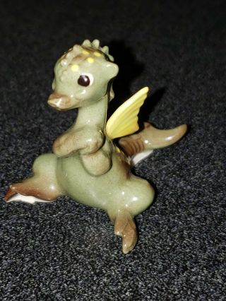 Hagen Renaker Green Dragon With Yellow Wings Tiny Miniature