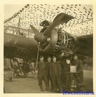 Best Luftwaffe Mechanics Posed W/ Do.  17 Bomber Parked Under Camo Netting