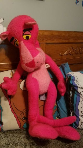 Vtg 1964 Wire Frame Bendable Pink Panther Plush Stuffed Animal Mighty Star 28”