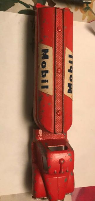Vintage Tootsie Toy Mobil Oil Gas Fuel Red Tanker Delivery Truck 9” 24