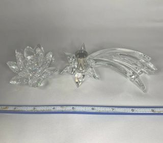Swarovski Crystal 2 Candle Holders,  Shooting Star Comet And Water Lilly
