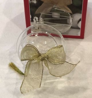 Lenox Blown Clear Glass Swirl Christmas Tree Ball Ornament W/ Gold Bow 4.  5 "