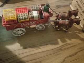 Vintage Coca Cola Cast Iron Horse Drawn Wagon With Cases And Coca Cola Bottles