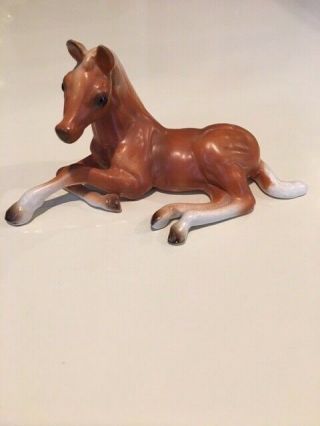 Chestnut Palomino Foal Laying Down Horse Ceramic Figurine Artist Korea Stickers