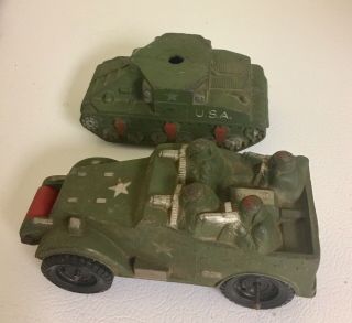 Vintage Sun Rubber Toy Green Army Scout Vehicle,  Tank
