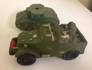 VINTAGE SUN RUBBER TOY GREEN ARMY SCOUT VEHICLE,  TANK 2