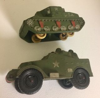 VINTAGE SUN RUBBER TOY GREEN ARMY SCOUT VEHICLE,  TANK 3