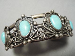 Incredible Vintage Navajo Sleeping Beauty Turquoise Sterling Silver Bracelet Old