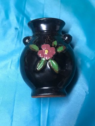 Vintage Hand Painted Black Ceramic Miniature Vase Made In Occupied Japan