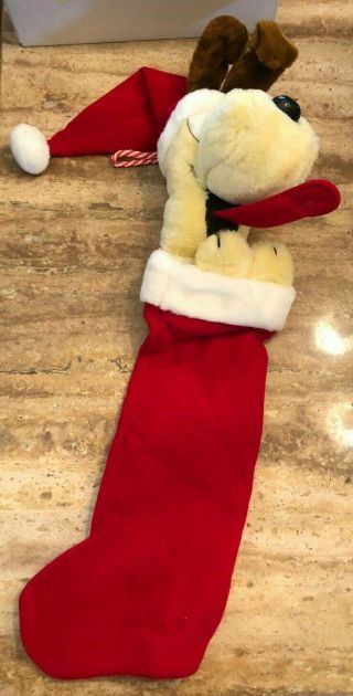 Vintage Odie Garfield Christmas Stocking Dog 1983 Dakin Red Holiday Fireplace