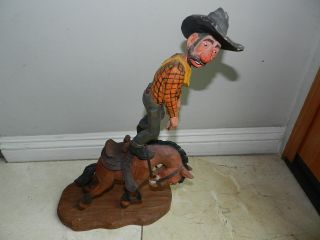 Vintage Handcarved Wooden Cowboy Figure & Horse,  Bud Odell,  1920 - 2003