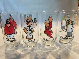 4 Coca Cola Character Glasses 1975 Popeye Etc
