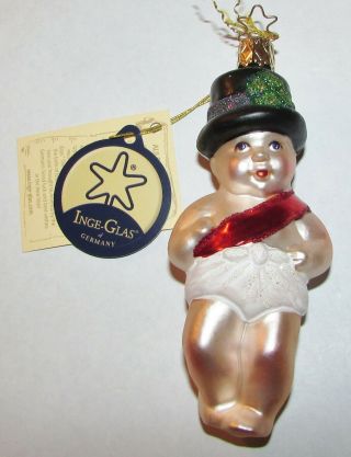 Nwt Inge - Glas Blown German Glass Xmas Ornament Auld Lang Syne Years Baby