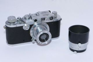 Vintage Leica IIIA Rangefinder 35mm film camera with 5cm f3.  5 Elmar lens.  w/shade 2