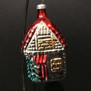 Vintage Mercury Glass Christmas Ornament Cottage House Cabin West Germany 3 Inch