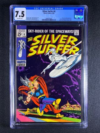 Silver Surfer 4 Cgc 7.  5 (1969) - Classic Silver Surfer Vs Thor Cover