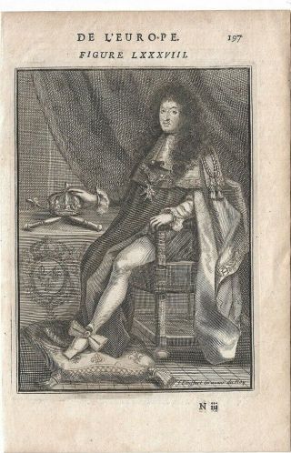 King Of France Louis Xiv,  Couple Of French 2 Old French Prints By Mallet
