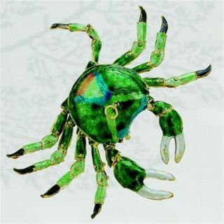 Kubla Cloisonne Articulated Green Crab.  Ocean Life.