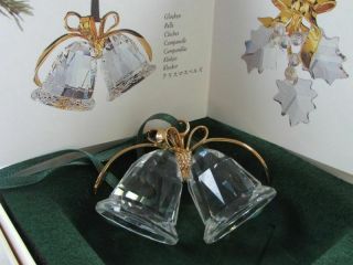 Swarovski Crystal Christmas Memories Ornament Bells With Gold Ribbon Accents