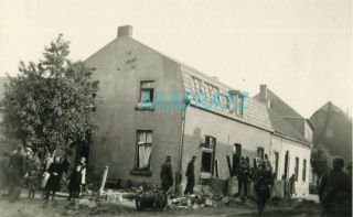 German Ww2 Photo,  French Village With German Soldiers And Civilians
