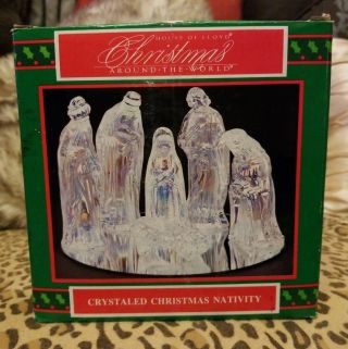 House Of Lloyd 7 Pc Crystal Nativity Set Mirror Base Box Christmas