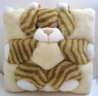 Plush Striped Tabby Fat Kitty Cat Kitten Puffy Throw Pillow Cushion