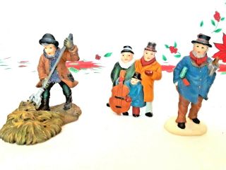 4 Christmas Village Figure 3 O ' Well Cow,  Boy Raking,  Man & 1 Dept 56 Musicians 2
