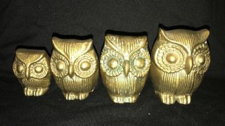 Vintage Brass Owl Set Of 4 Figurine Paperweight Collectibles Owl Family