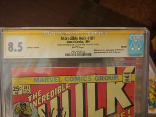 The incredible hulk 181 CGC SS 8.  5 German edition Signed by Stan Lee and Herb T 3