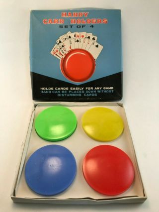 Vintage Handy Plastic Playing Card Holders Set Of 4,  Box,  6505