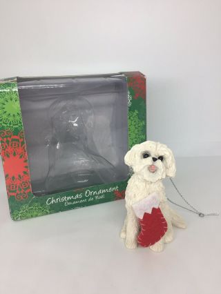 Sandicast Bichon Frise Dog Handcast & Painted Christmas Ornament 3.  25”