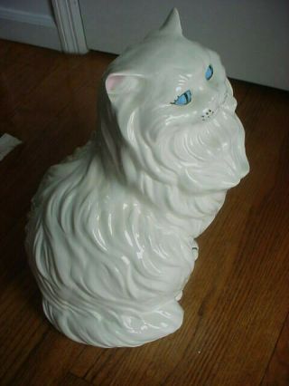 Large Vintage 14 " Ceramic Persian Cat Blue Eyes Pink Nose,  Ears Statue Figurine