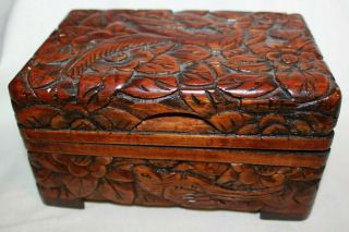 Vintage Wood Trinket Jewelry Storage Box Chest 5 - 3/4 " X 4 " X 3 - 1/4 " Hand Carved